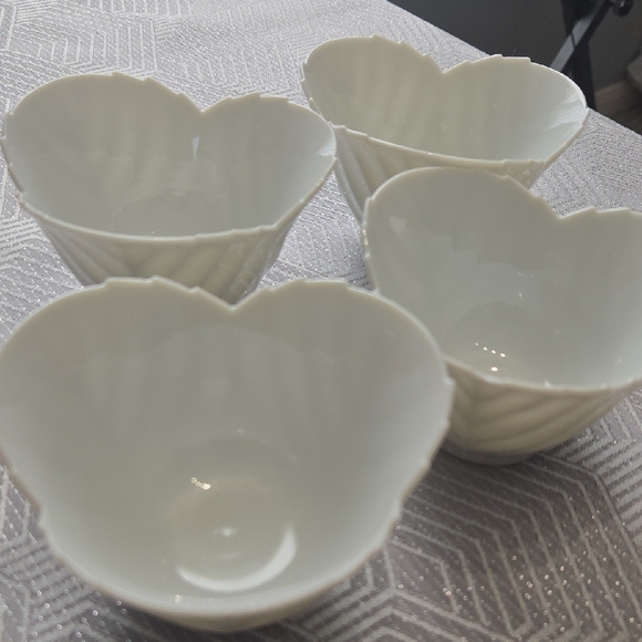 Set of Four White Heart-Shaped Bowls